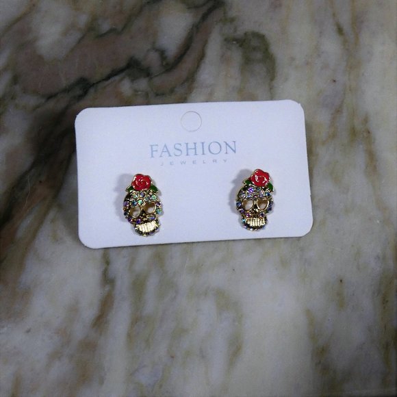 Sparkling sugar skull earrings, Día de los Muertos, Day of the Dead, Halloween - Picture 7 of 7